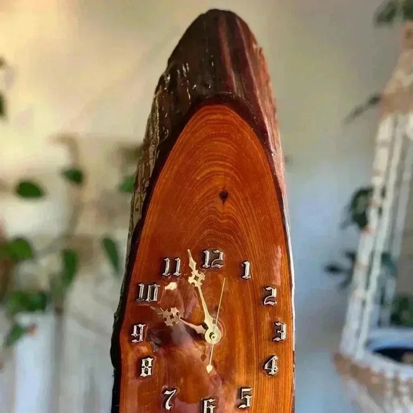 Vintage Mid Century Modern Lacquered Wooden Wall Clock | Rustic Boho Wood Decor - Picture 5 of 10